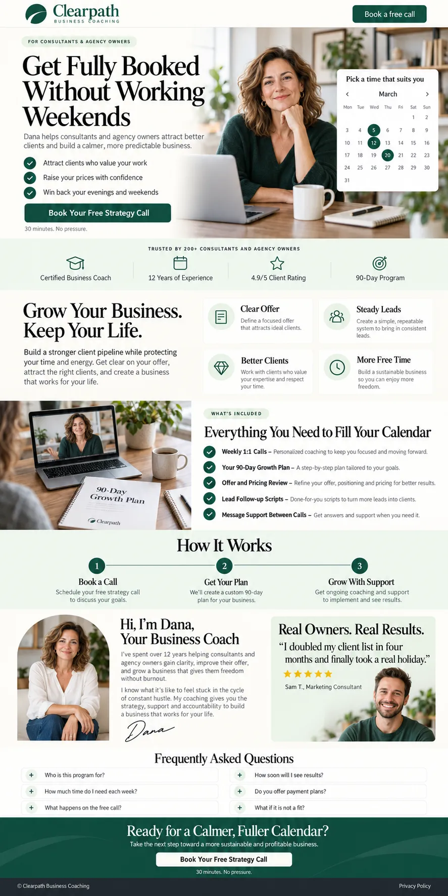 Clearpath Business Coaching landing page, a concept project built around one action: book a strategy call.