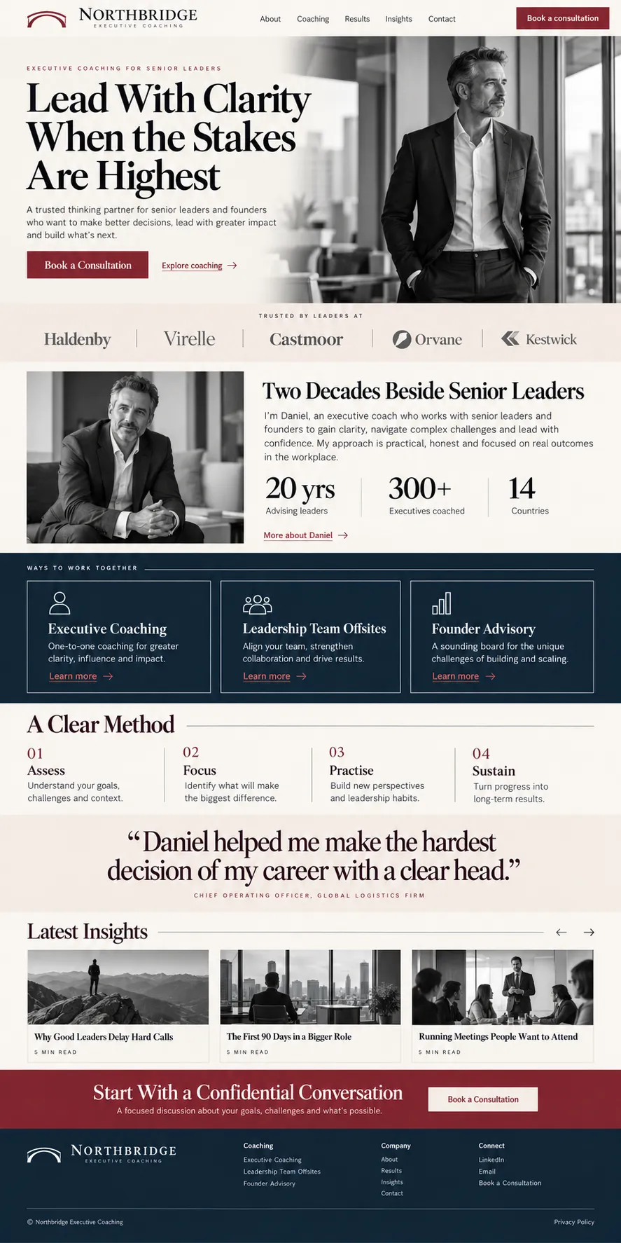 Northbridge Executive Coaching website, a concept project built around one action: book a consultation.